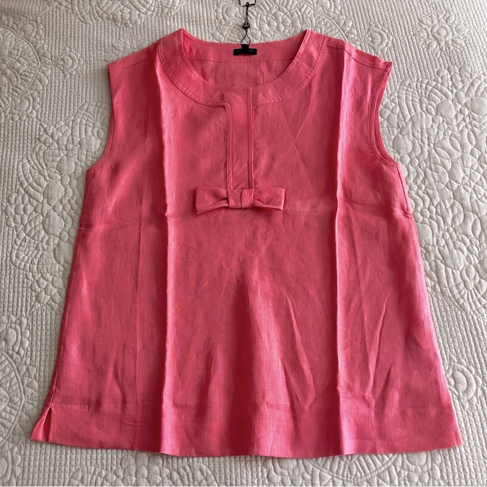 NWT Talbots pink linen sleeveless tunic w/front bow